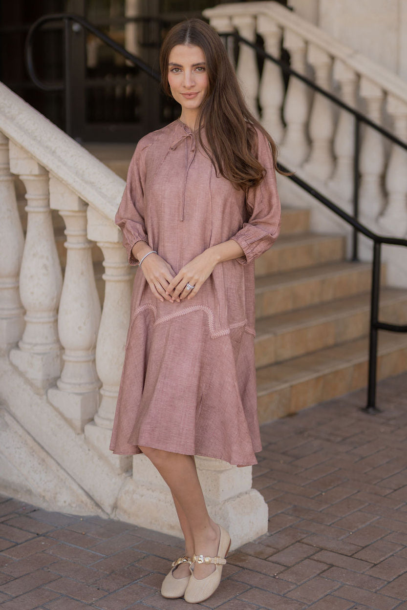 Willow Wave trim Dress - Blush Pink