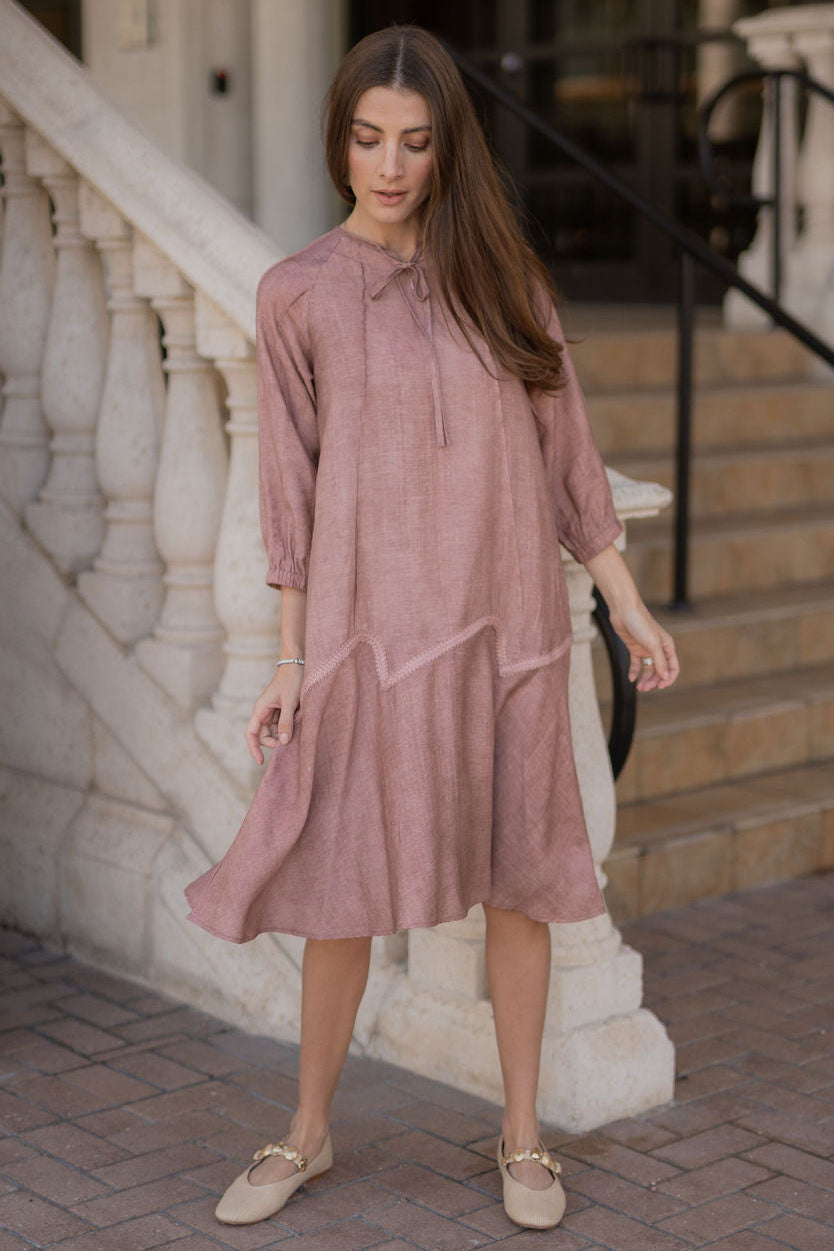 Willow Wave trim Dress - Blush Pink