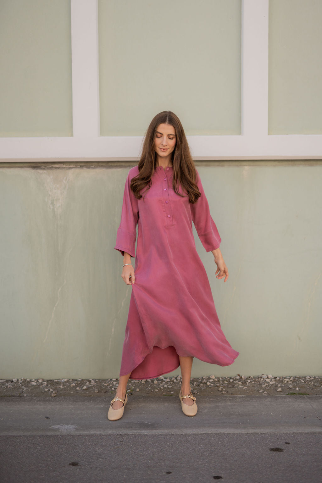 Cupro Kaftan maxi dress - Dusty Rose