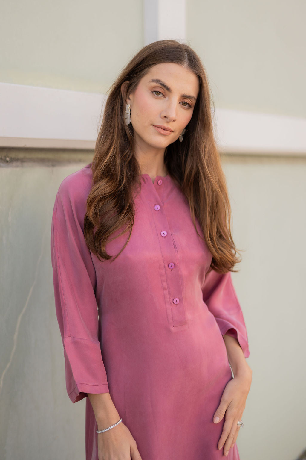 Cupro Kaftan maxi dress - Dusty Rose