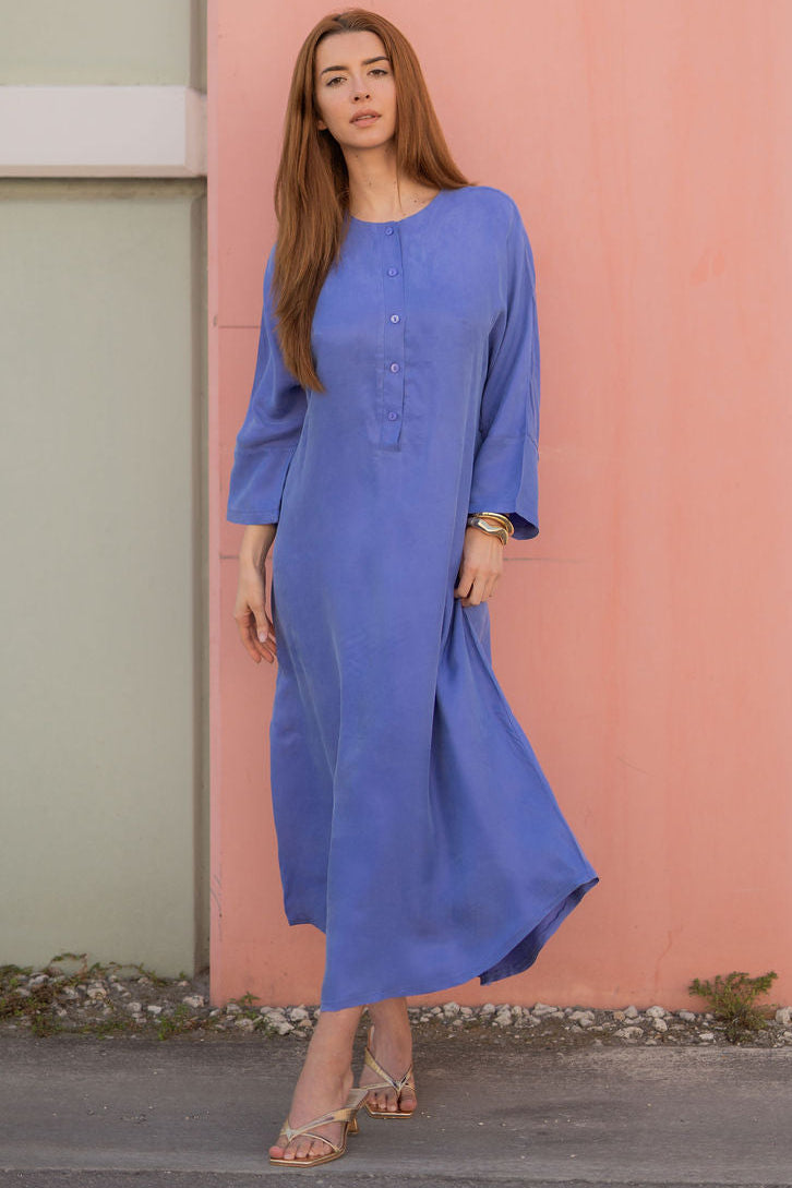 Cupro Kaftan maxi dress - Periwinkle Blue