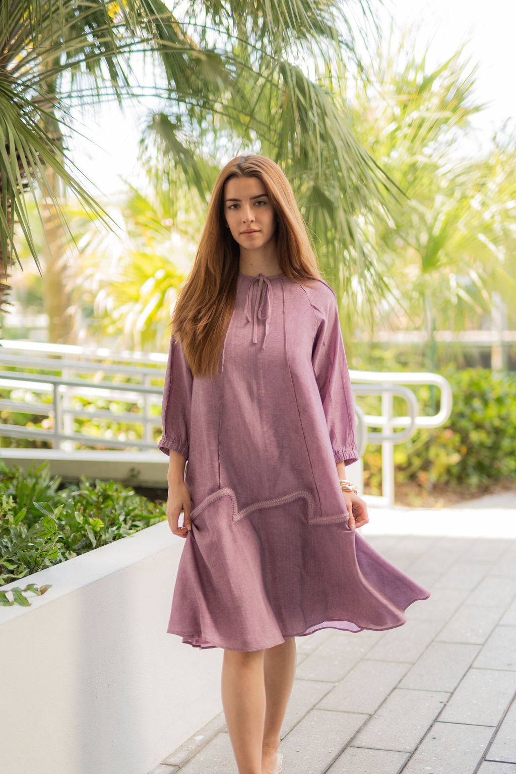 Willow Wave trim Dress - Purple