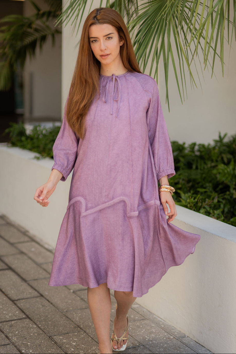 Willow Wave trim Dress - Purple