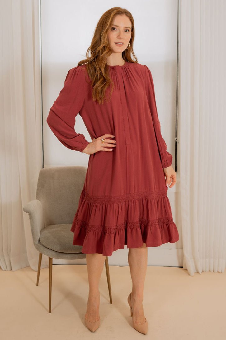 Two layers drop smock Crepe dress