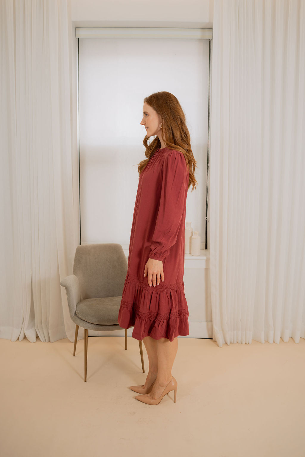 Two layers drop smock Crepe dress