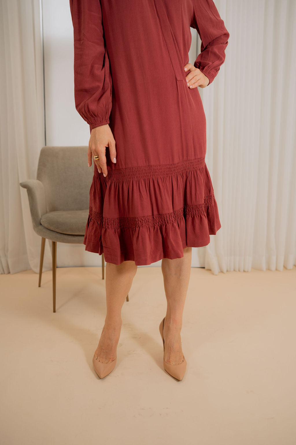 Two layers drop smock Crepe dress