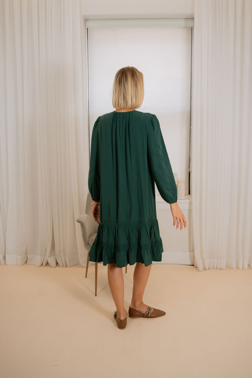 Two layers drop smock Crepe dress