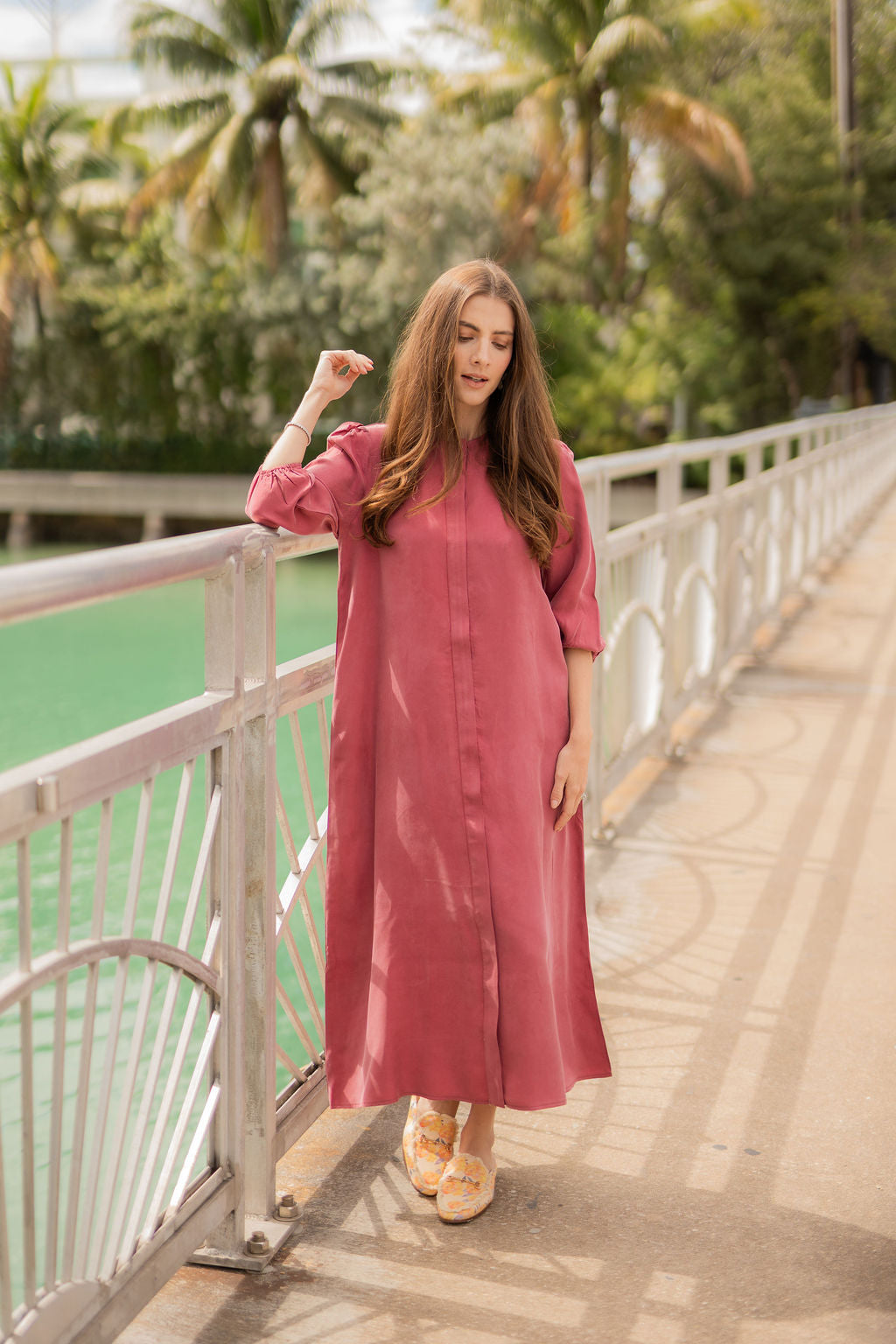 Cupro Ankle length dress - Raspberry