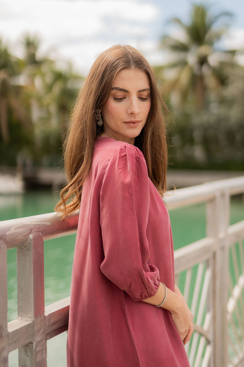 Cupro Ankle length dress - Raspberry