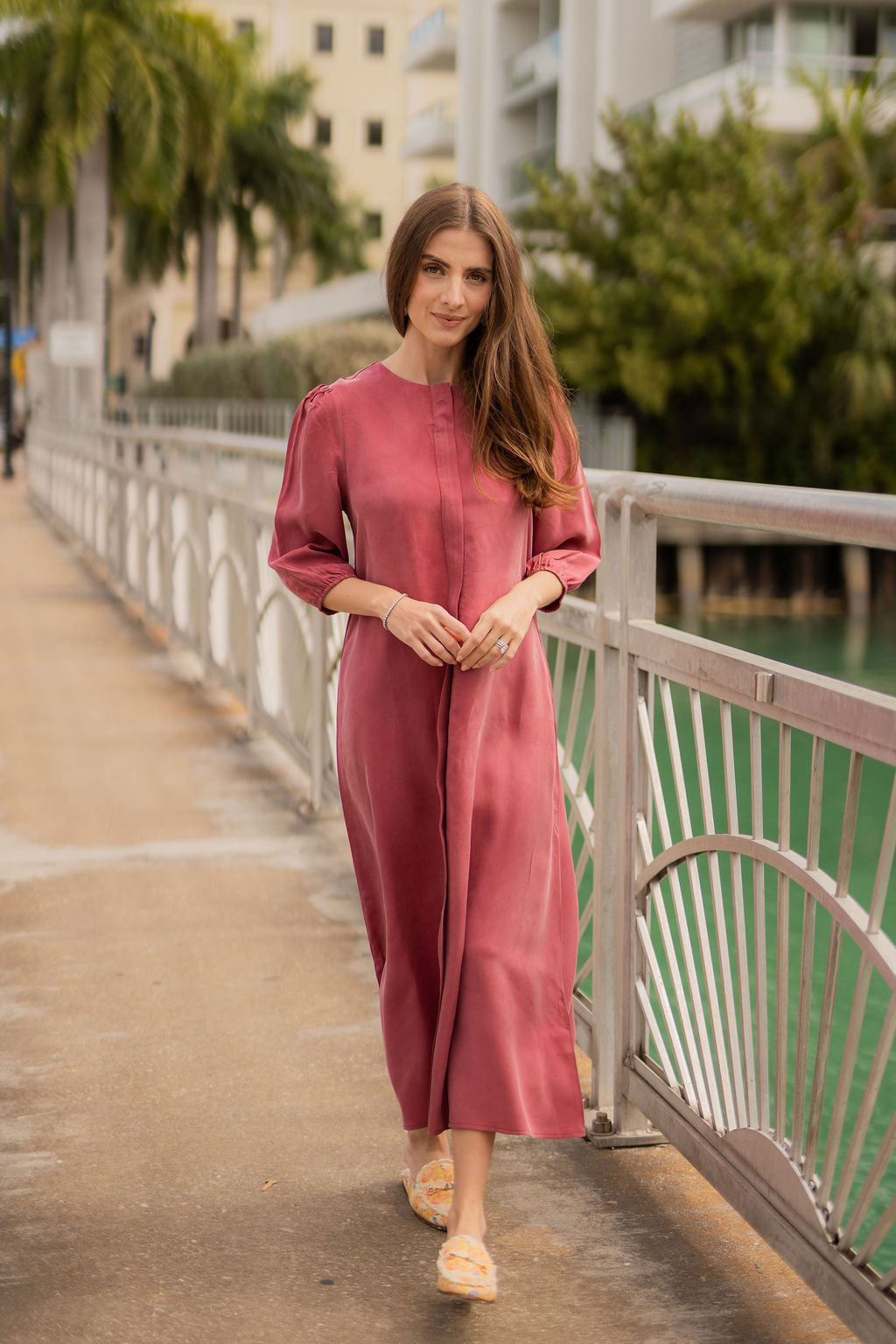 Cupro Ankle length dress - Raspberry