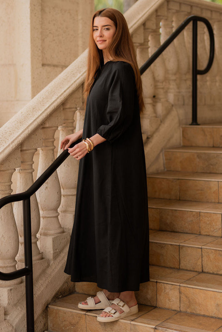Linen Flow Maxi Dress - Black