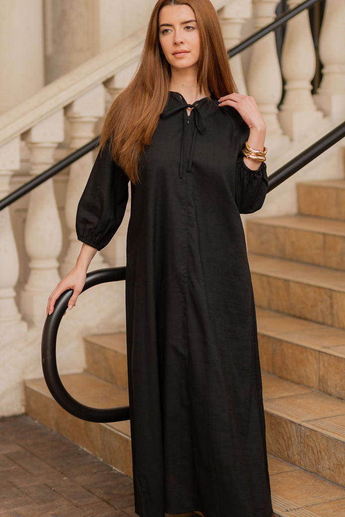Linen Flow Maxi Dress - Black
