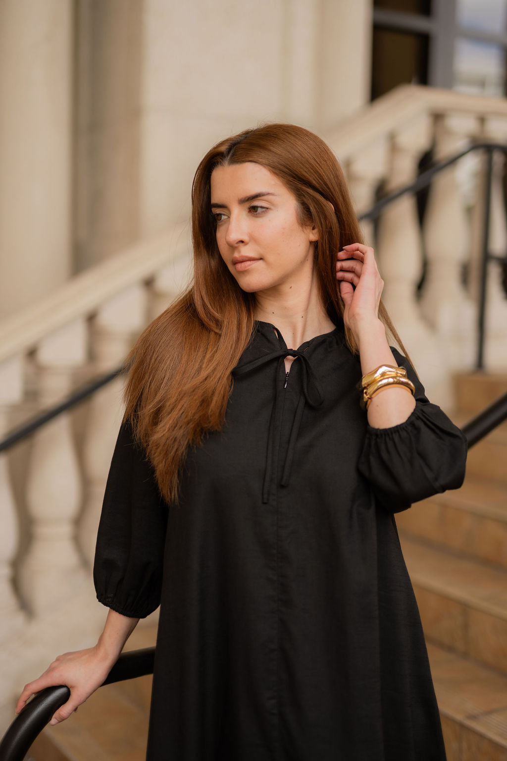 Linen Flow Maxi Dress - Black