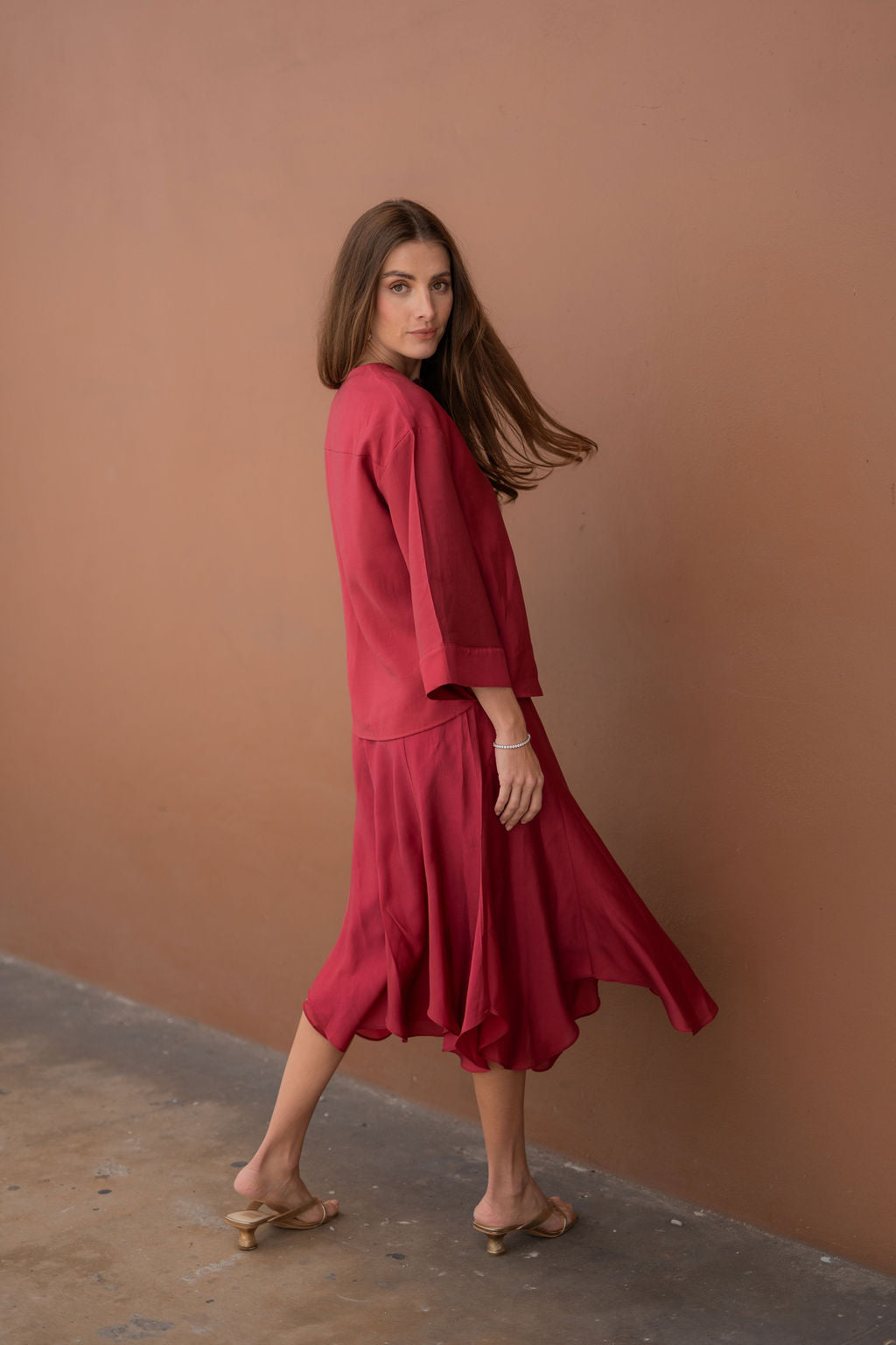 Arden Flare Organza Shirt - Raspberry