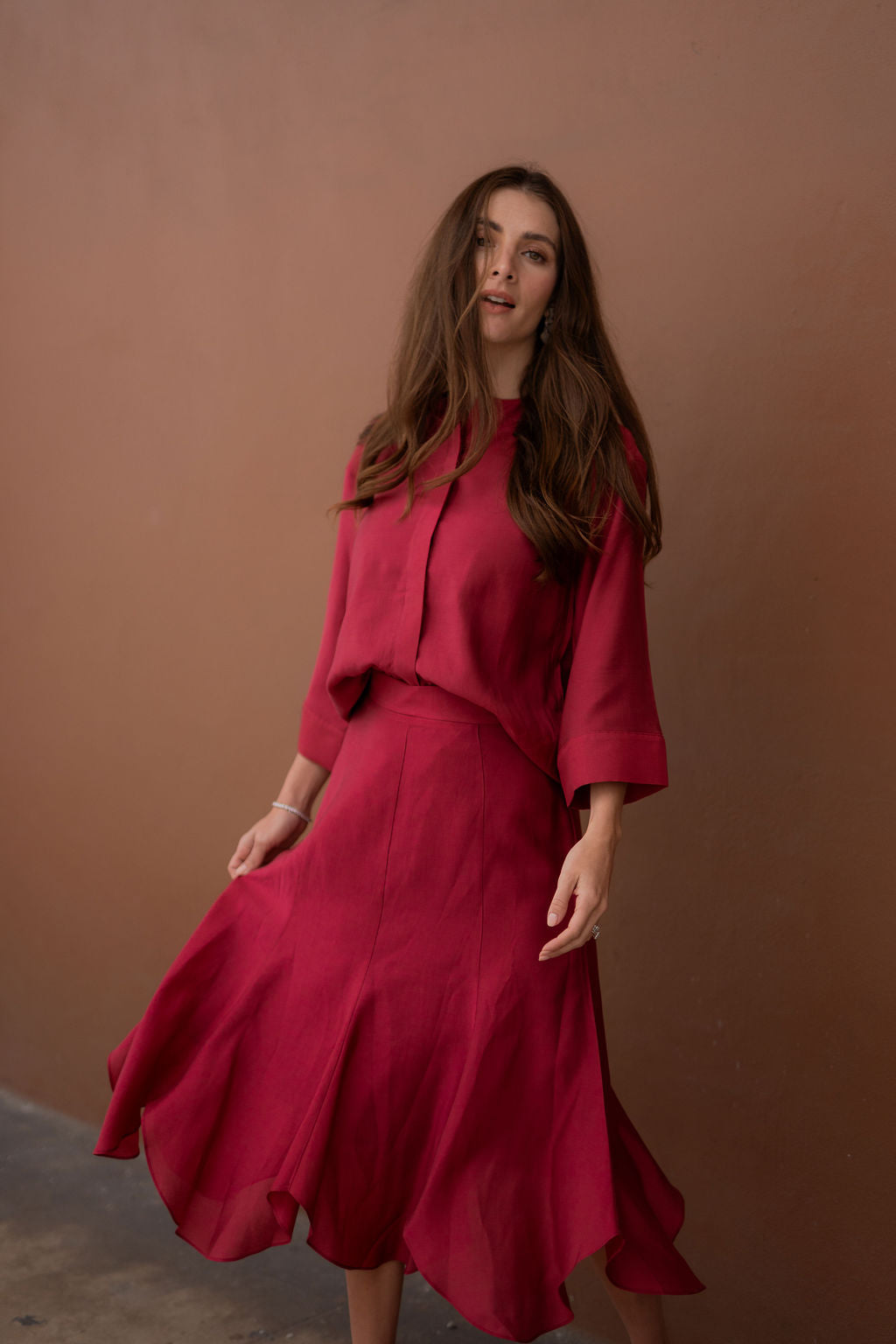 Arden Flare Organza Shirt - Raspberry