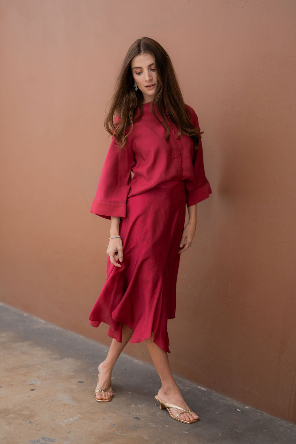 Arden Flare Organza Shirt - Raspberry