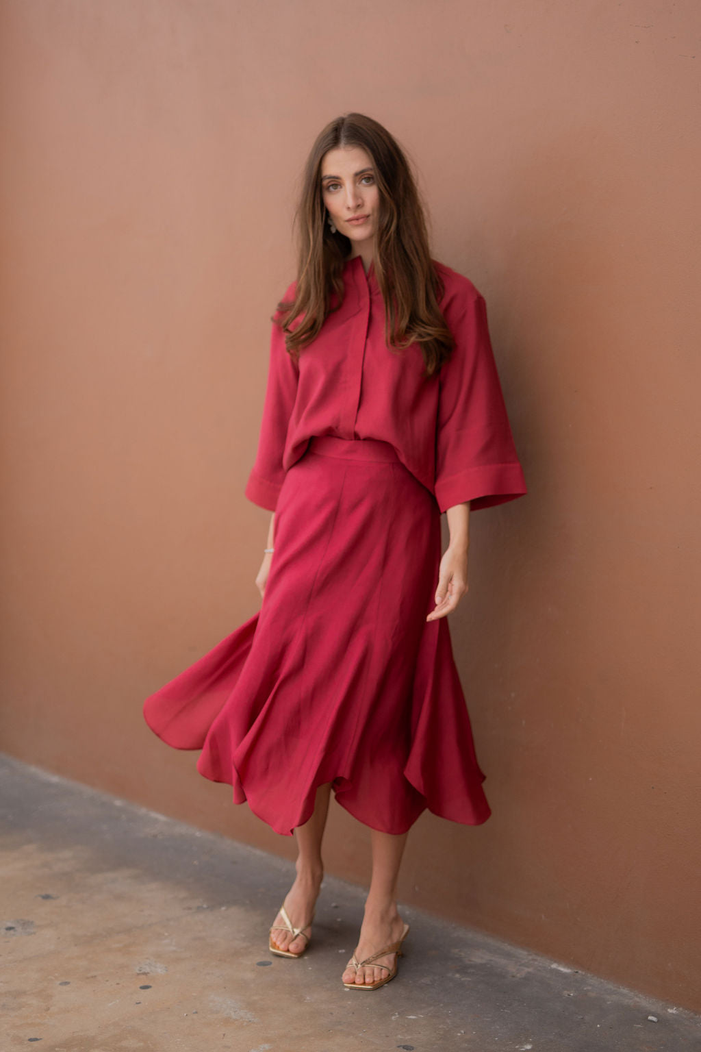 Arden Flare Organza Shirt - Raspberry