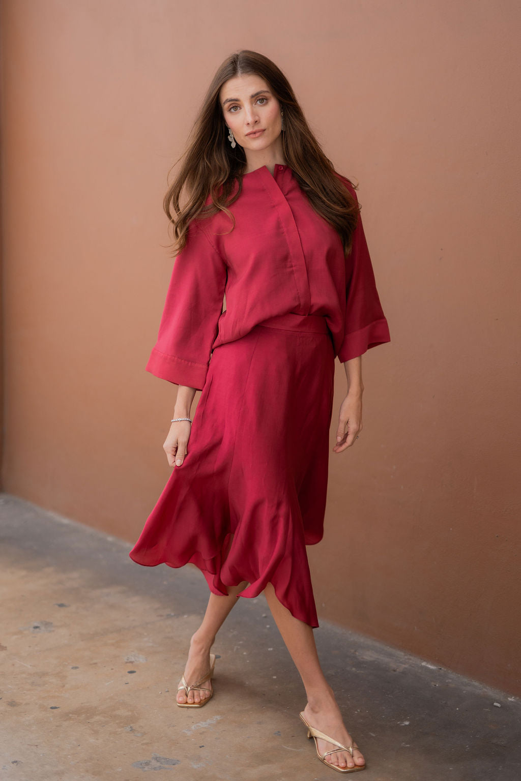 Arden Flare Organza Shirt - Raspberry