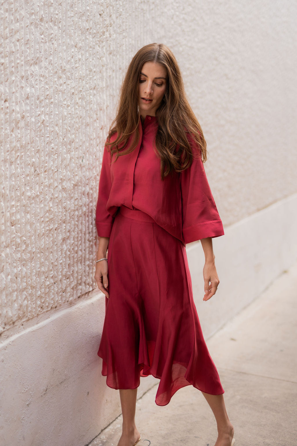 Arden Flare Organza Shirt - Raspberry