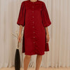 A-line satin dress pleated sleeves