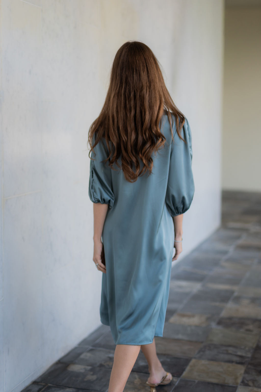 Selene Button-Trim Sleeve Dress - Sea foam