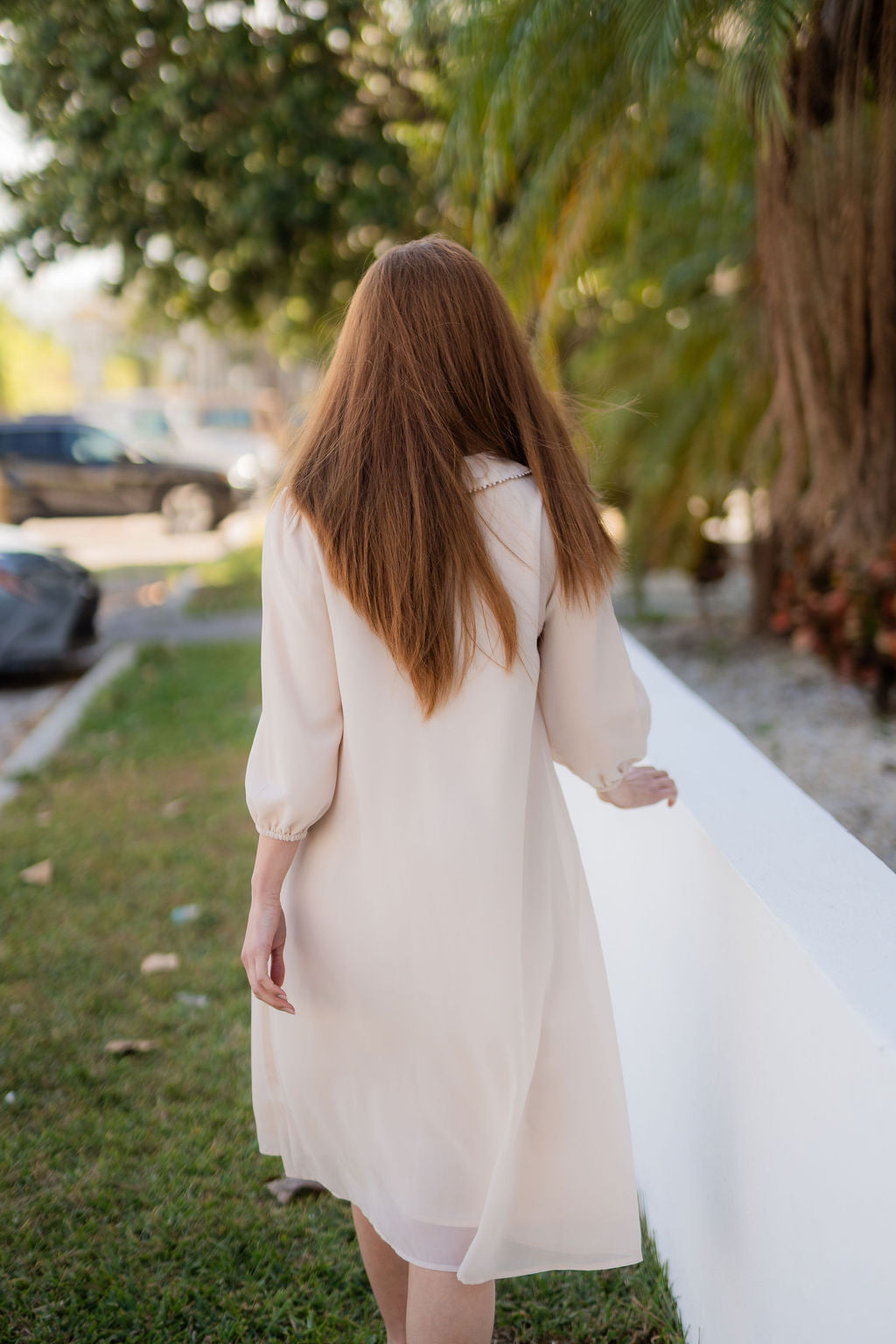 Luna Pearl Chiffon Dress - Cream