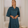 A-line satin dress pleated sleeves