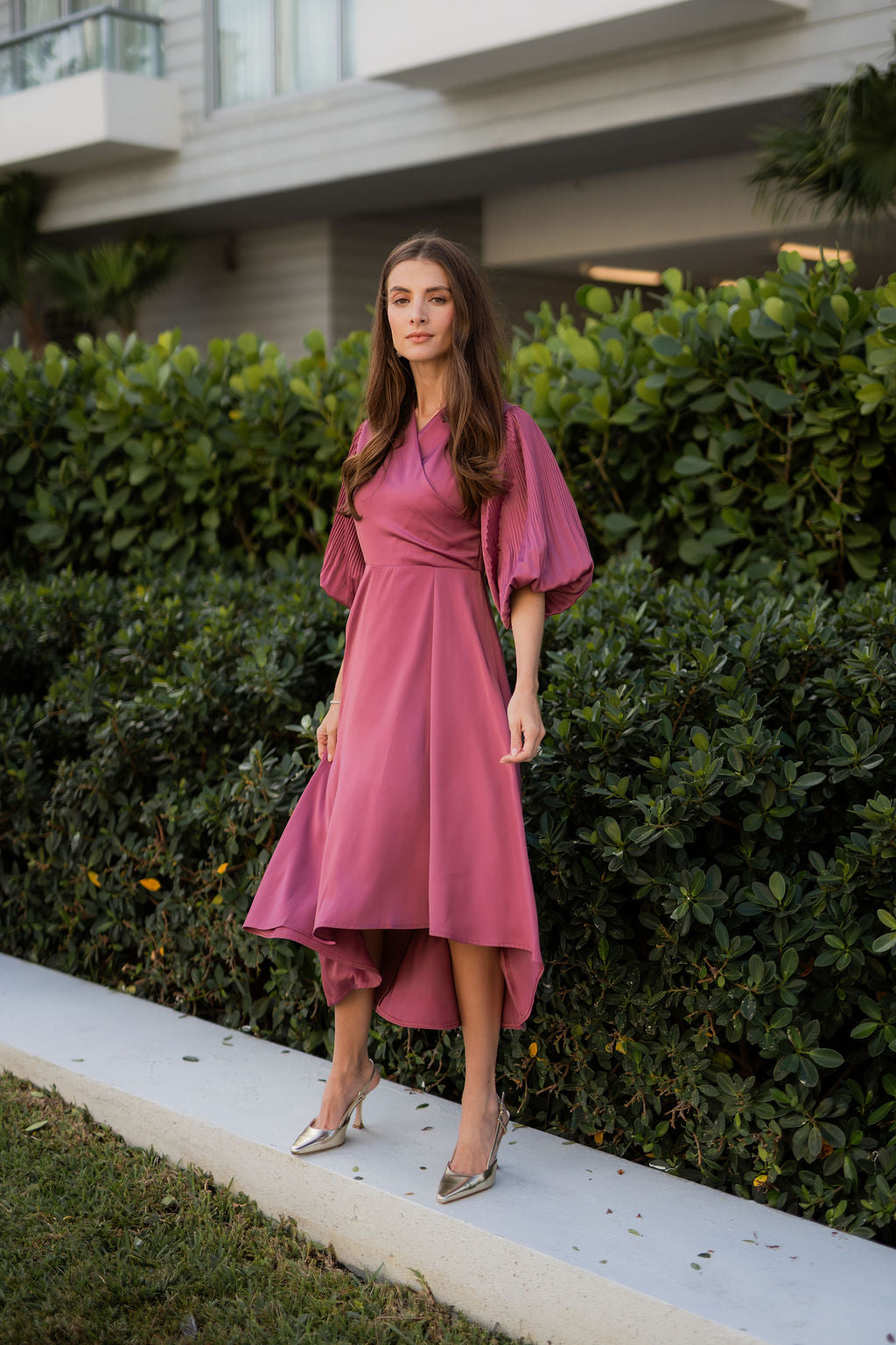 Celeste Pleated Sleeve Dress - Rose