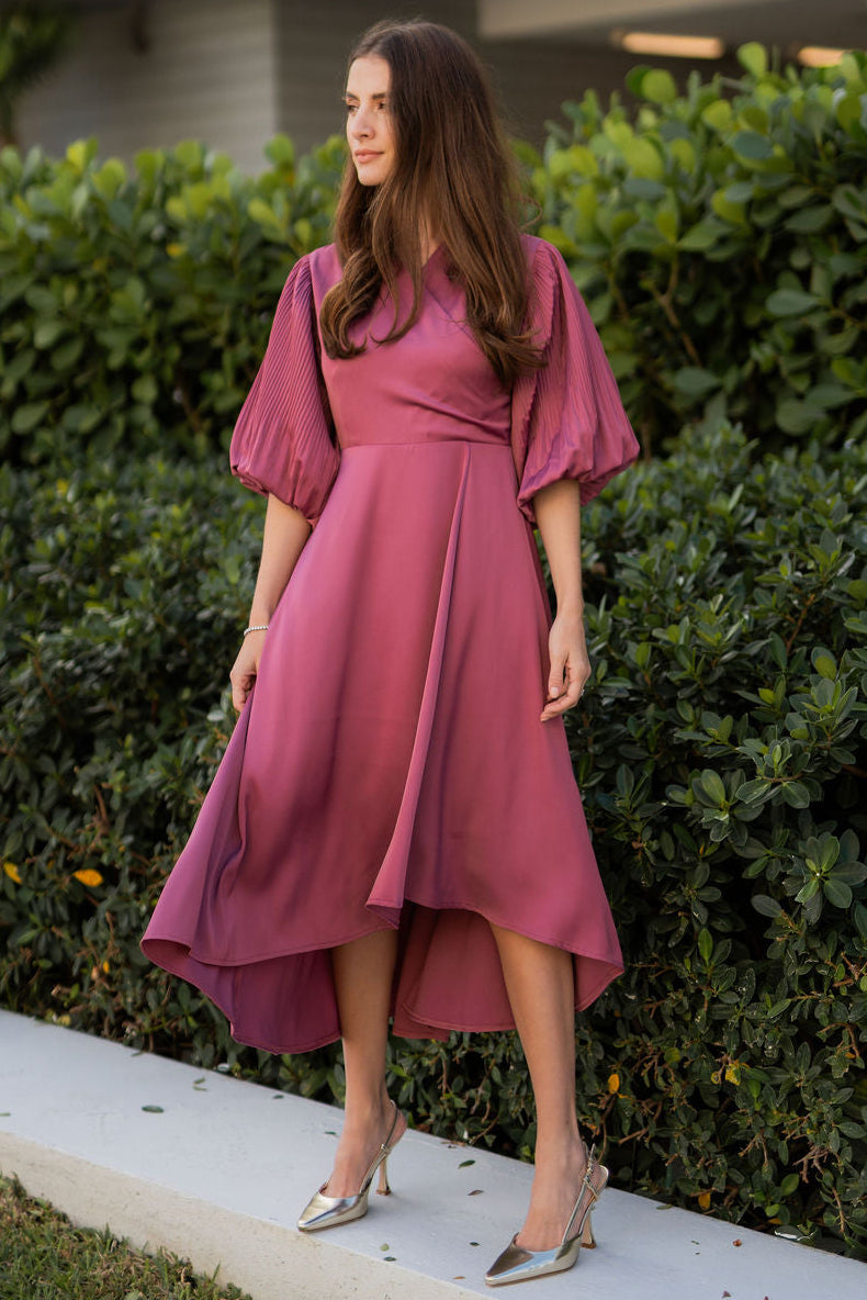 Celeste Pleated Sleeve Dress - Rose