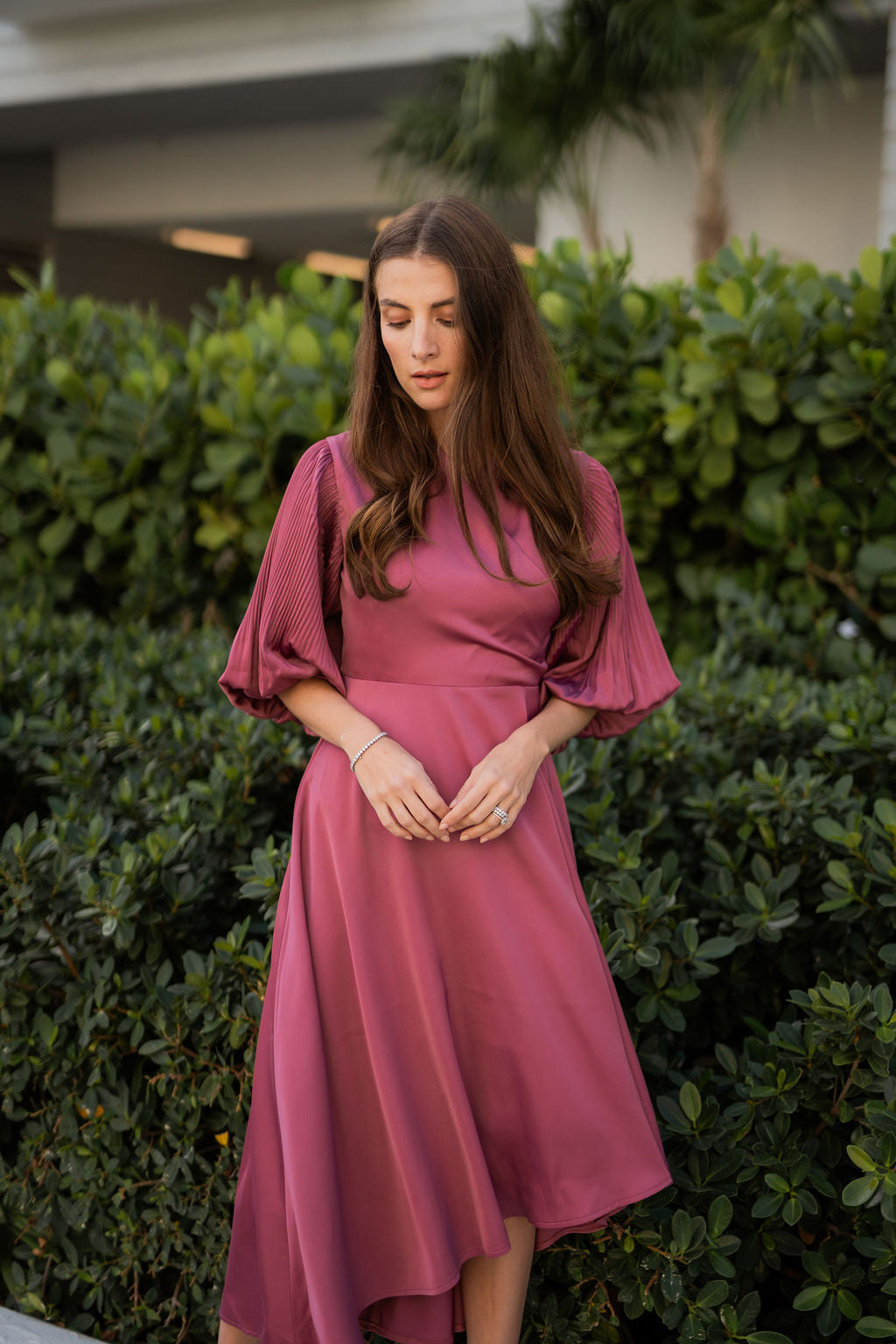 Celeste Pleated Sleeve Dress - Rose