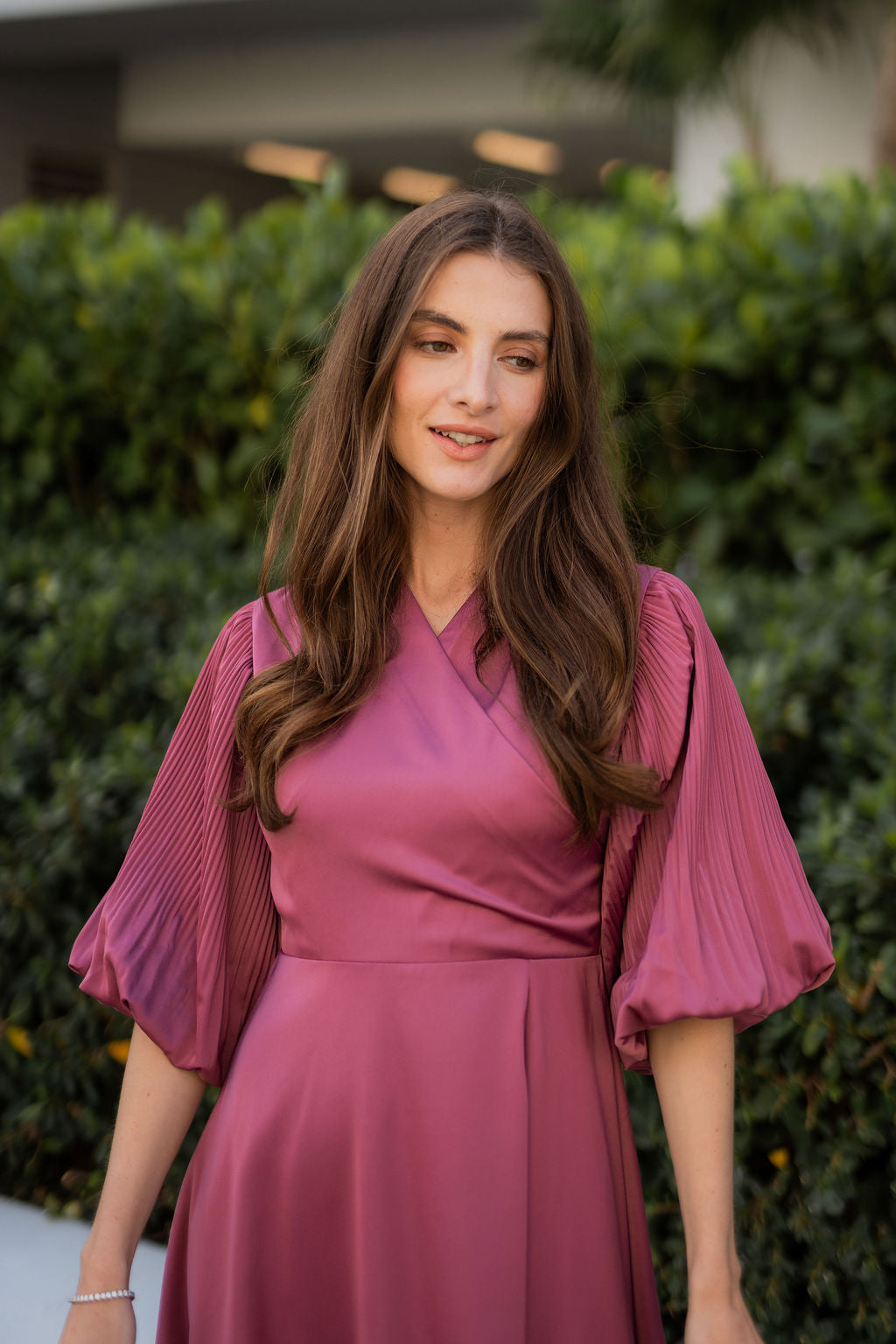 Celeste Pleated Sleeve Dress - Rose