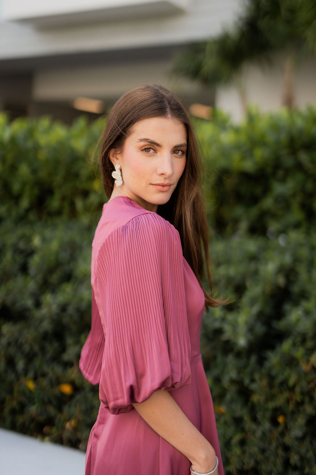Celeste Pleated Sleeve Dress - Rose