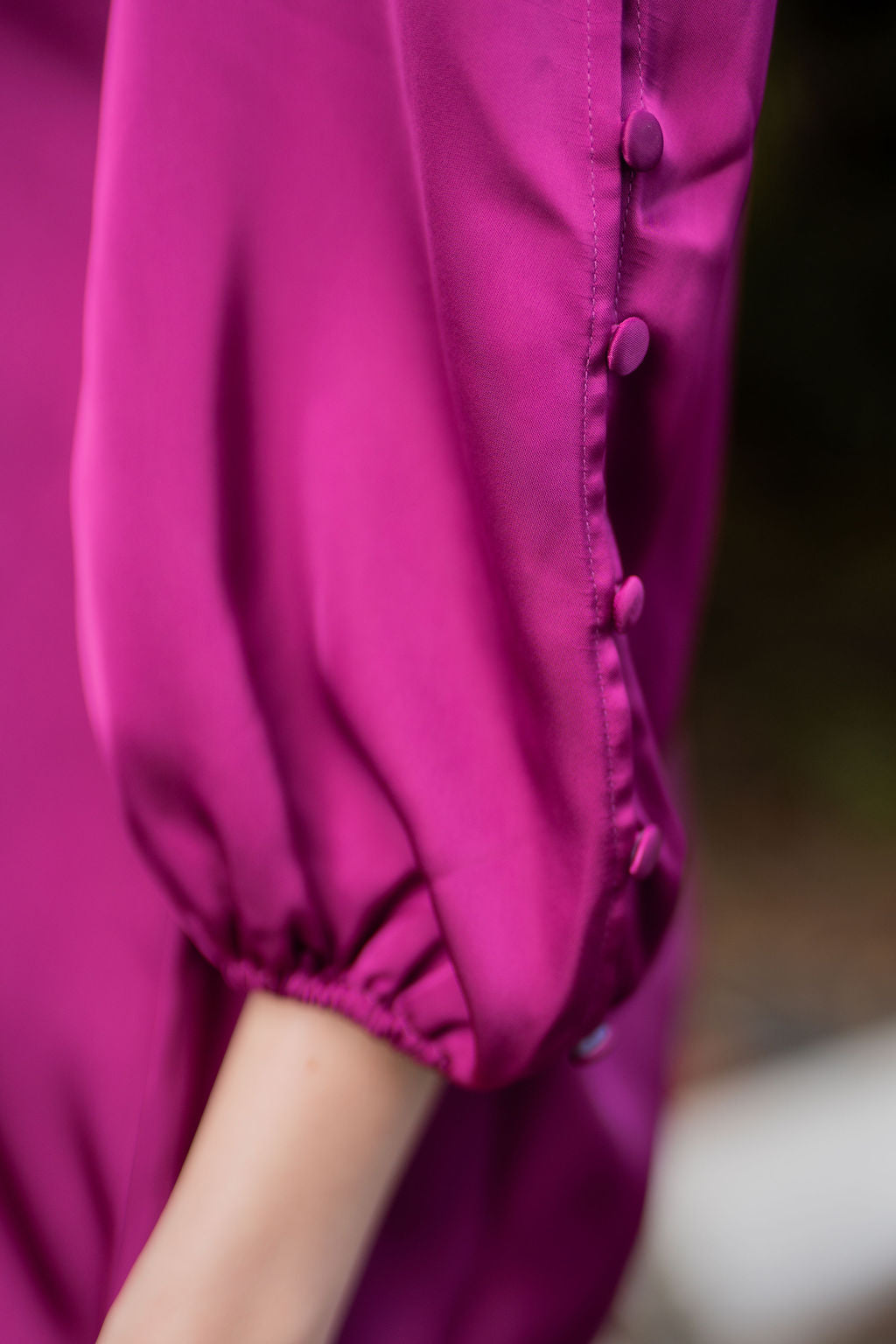 Selene Button-Trim Sleeve Dress - Magenta