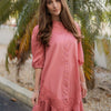 Button Front Lace Cotton Dress - Pink