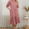 Linen round drop waist dress
