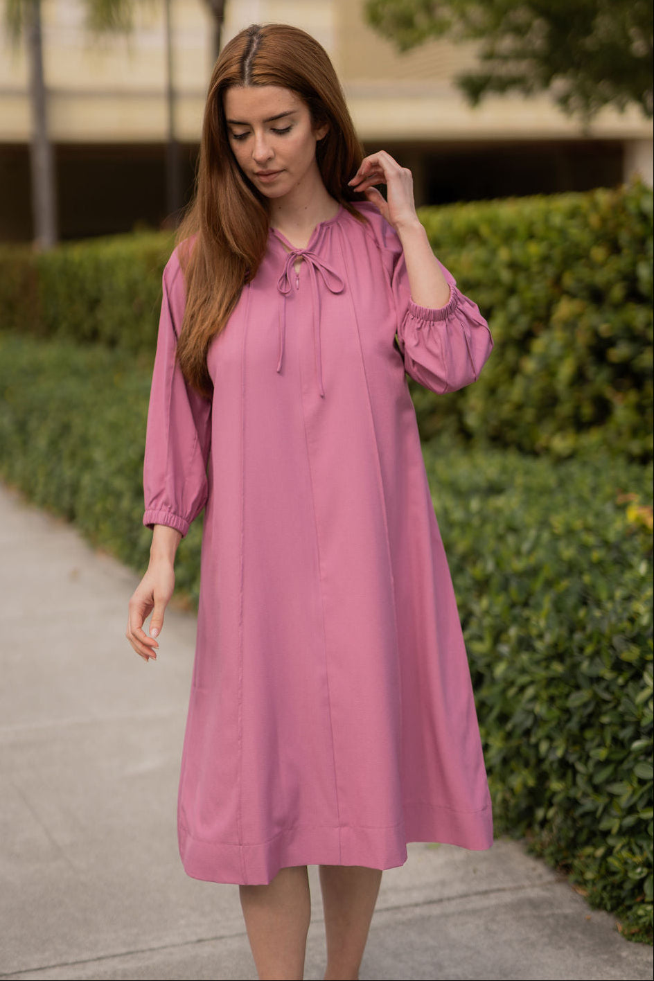 Trim loose dress - Pink