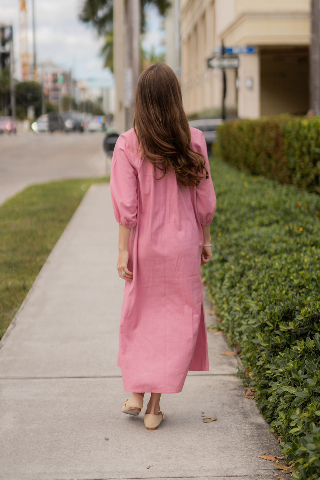 Linen Flow Maxi Dress - Pink