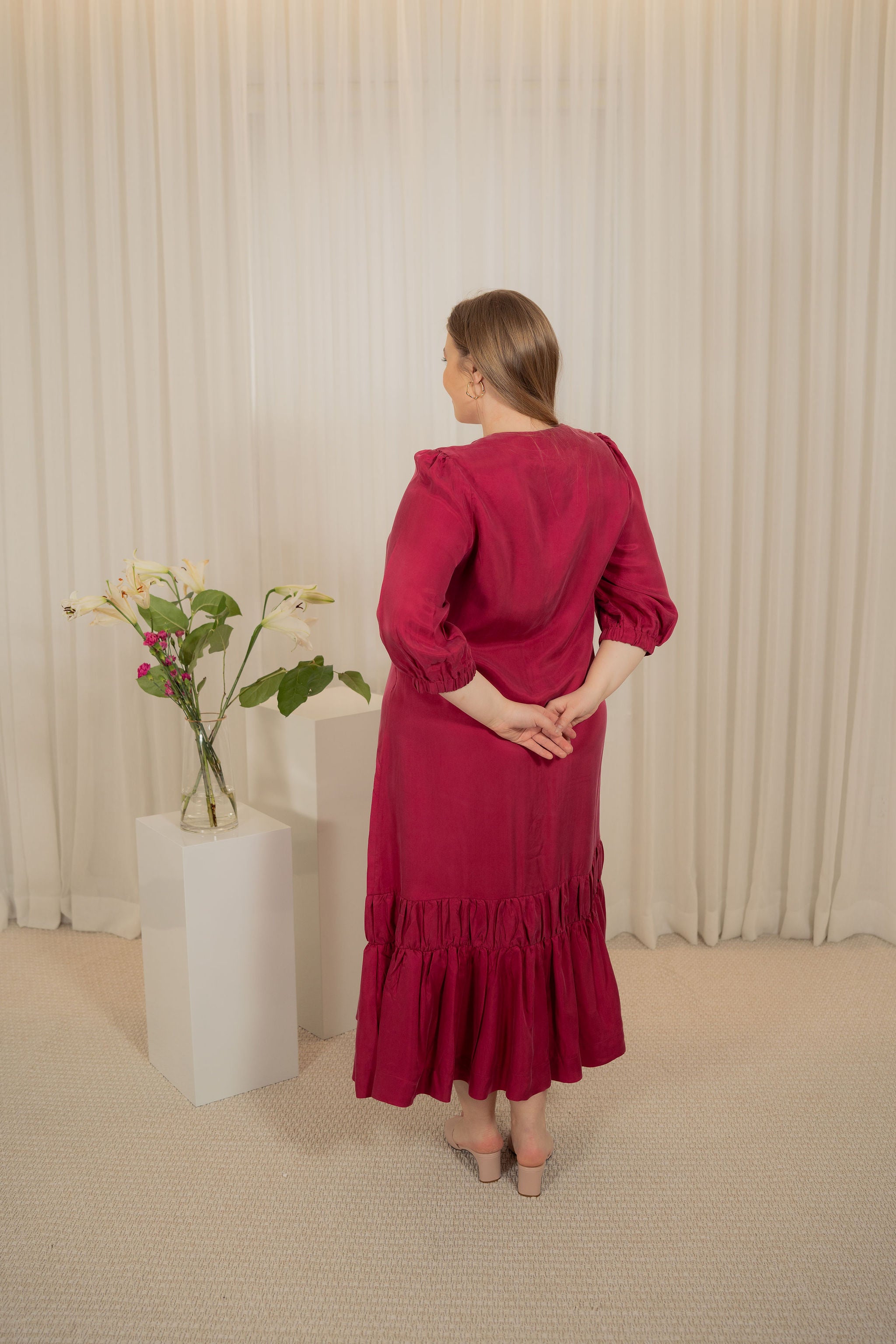 Drop waist Cupro maxi dress - Fuchsia Drop waist Cupro maxi dress - Fuchsia