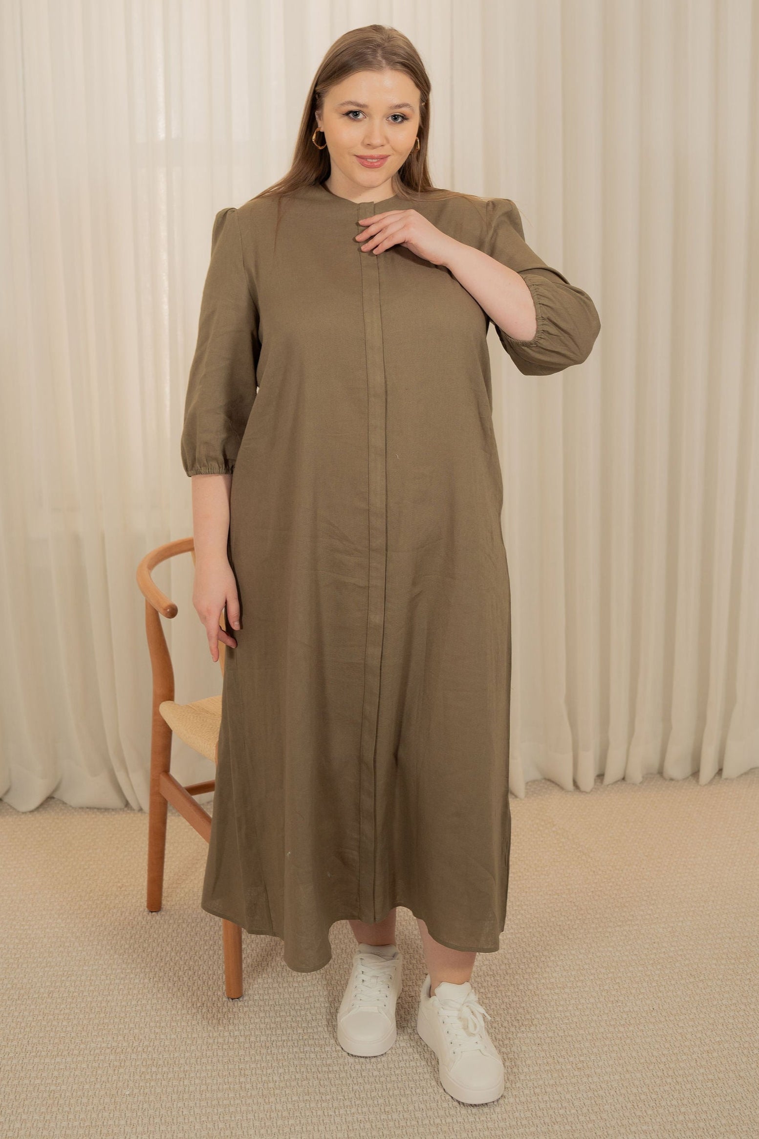 A-line Olive Linen dress