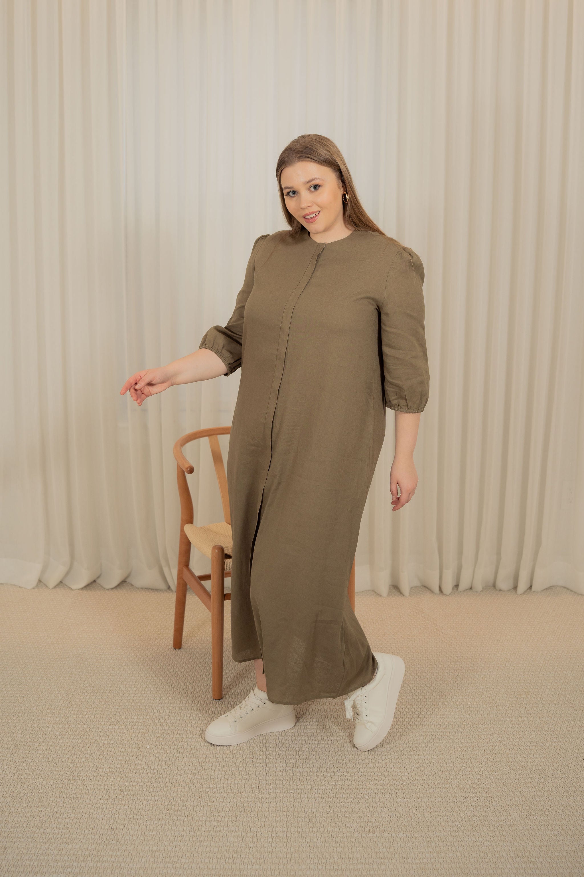 A-line Olive Linen dress