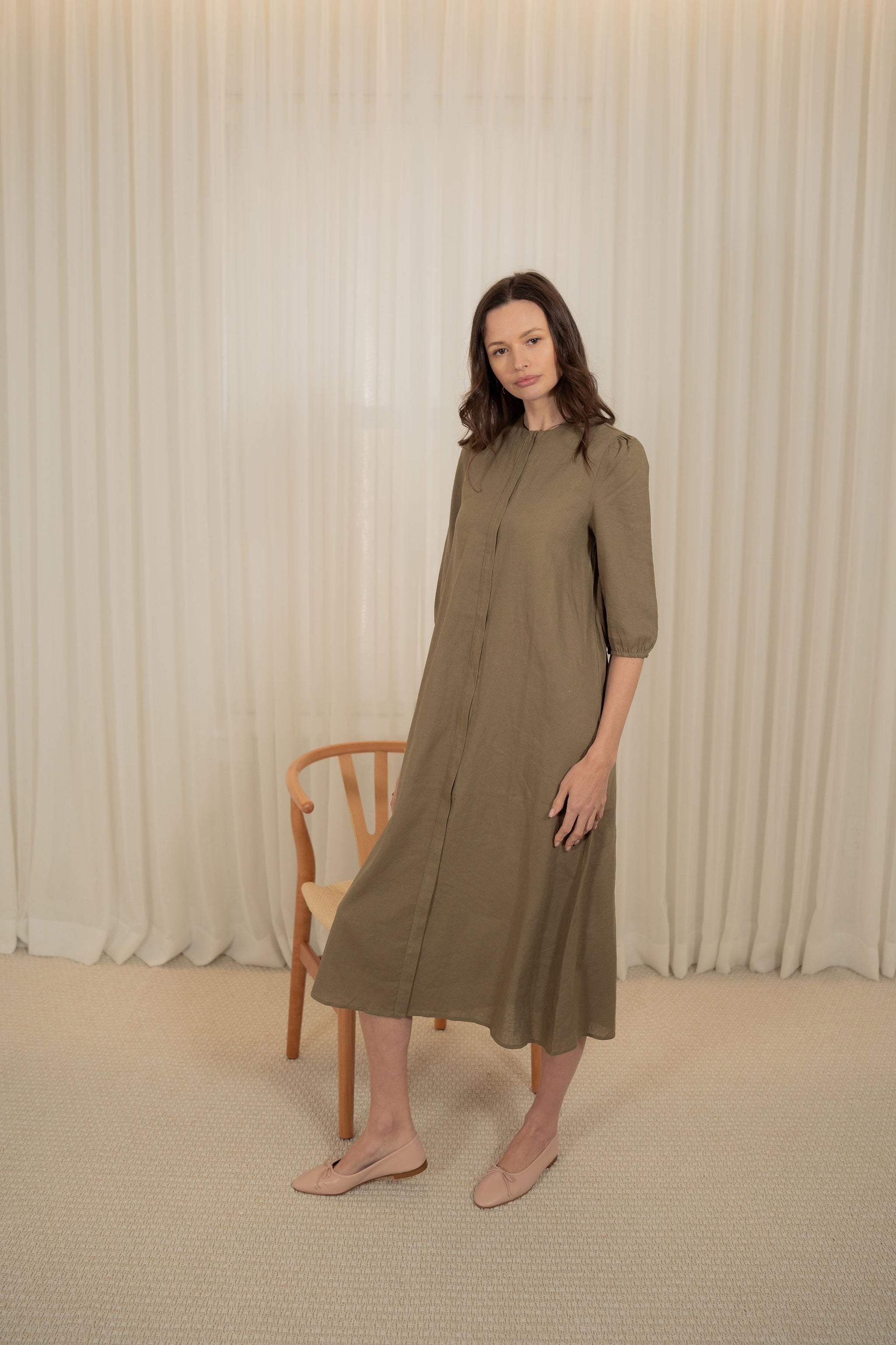 A-line Olive Linen dress