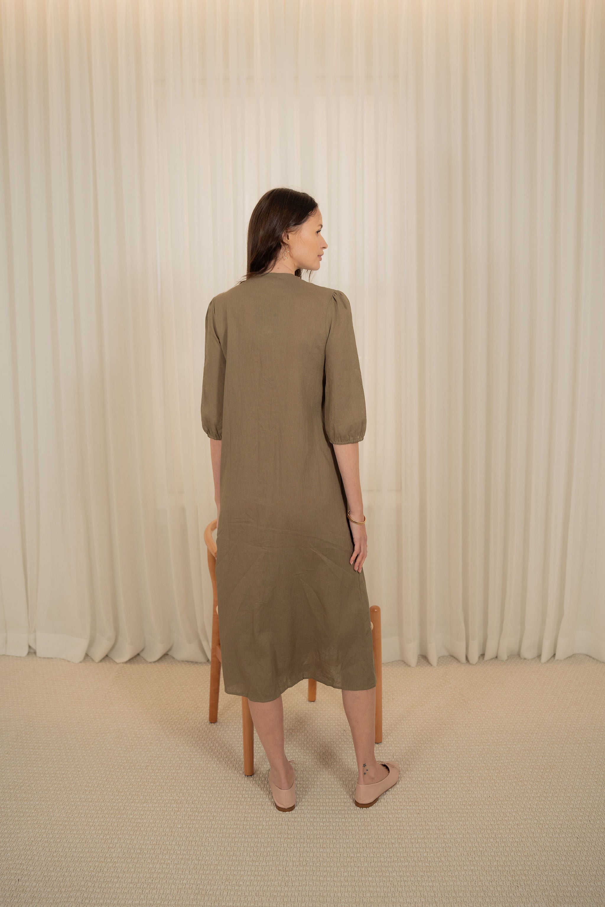 A-line Olive Linen dress