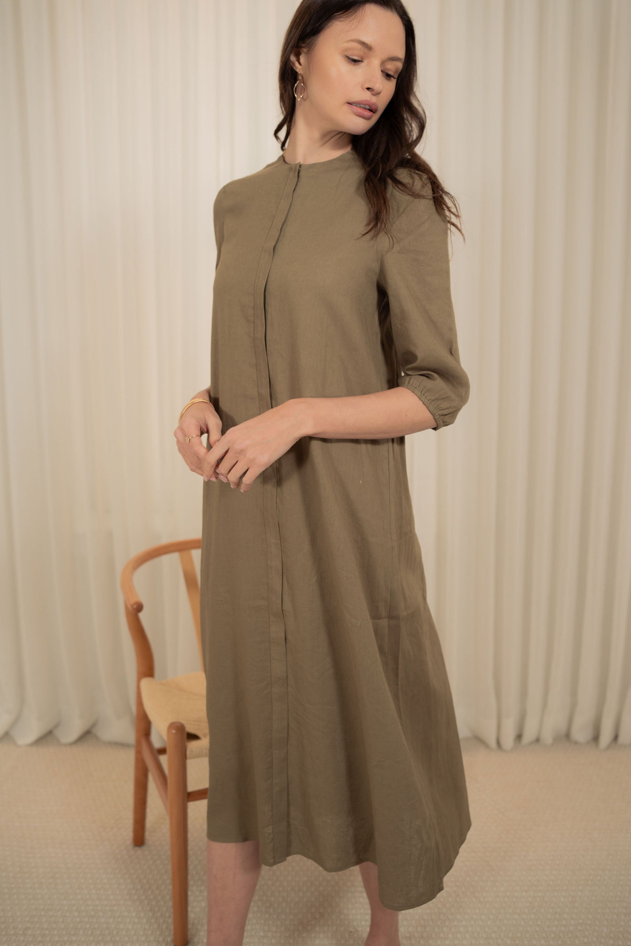 A-line Olive Linen dress