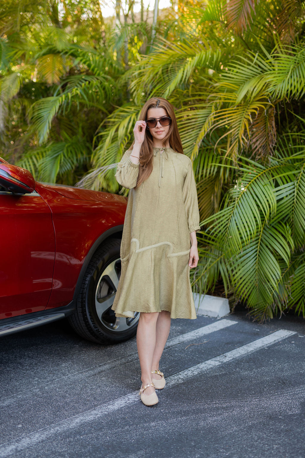 Willow Wave trim Dress - Olive