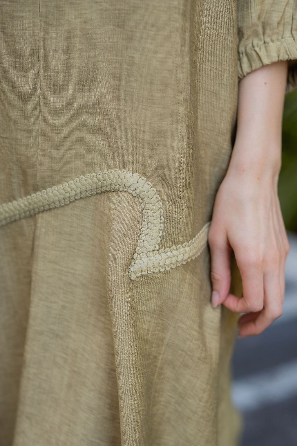 Willow Wave trim Dress - Olive