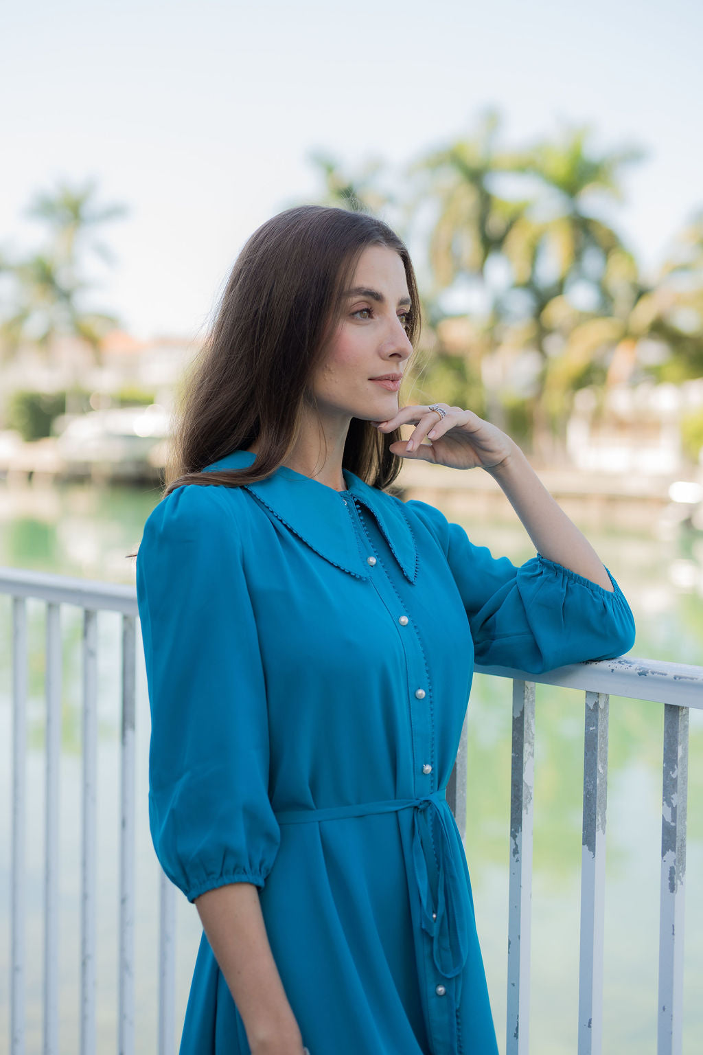 Luna Pearl Chiffon Dress - Turquoise