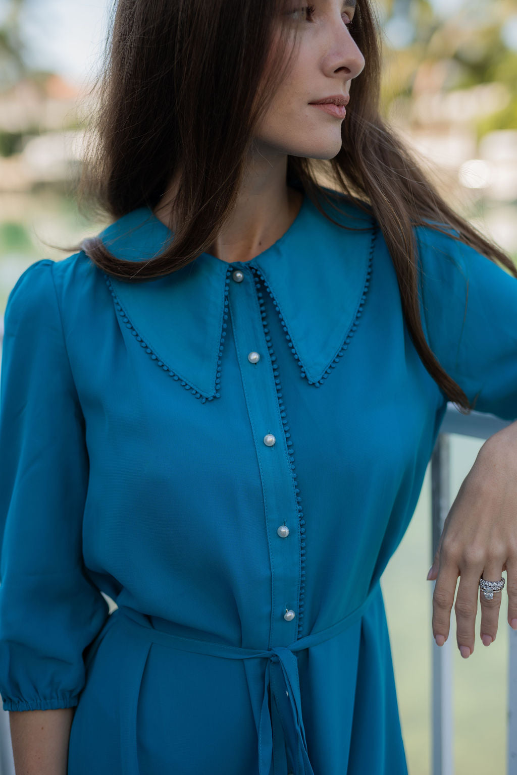 Luna Pearl Chiffon Dress - Turquoise