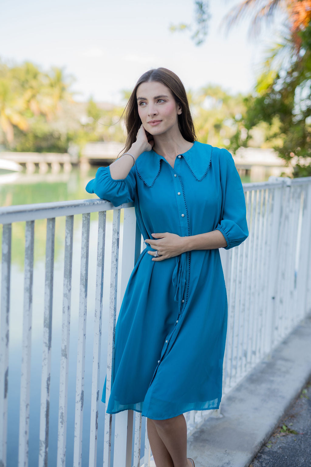 Luna Pearl Chiffon Dress - Turquoise