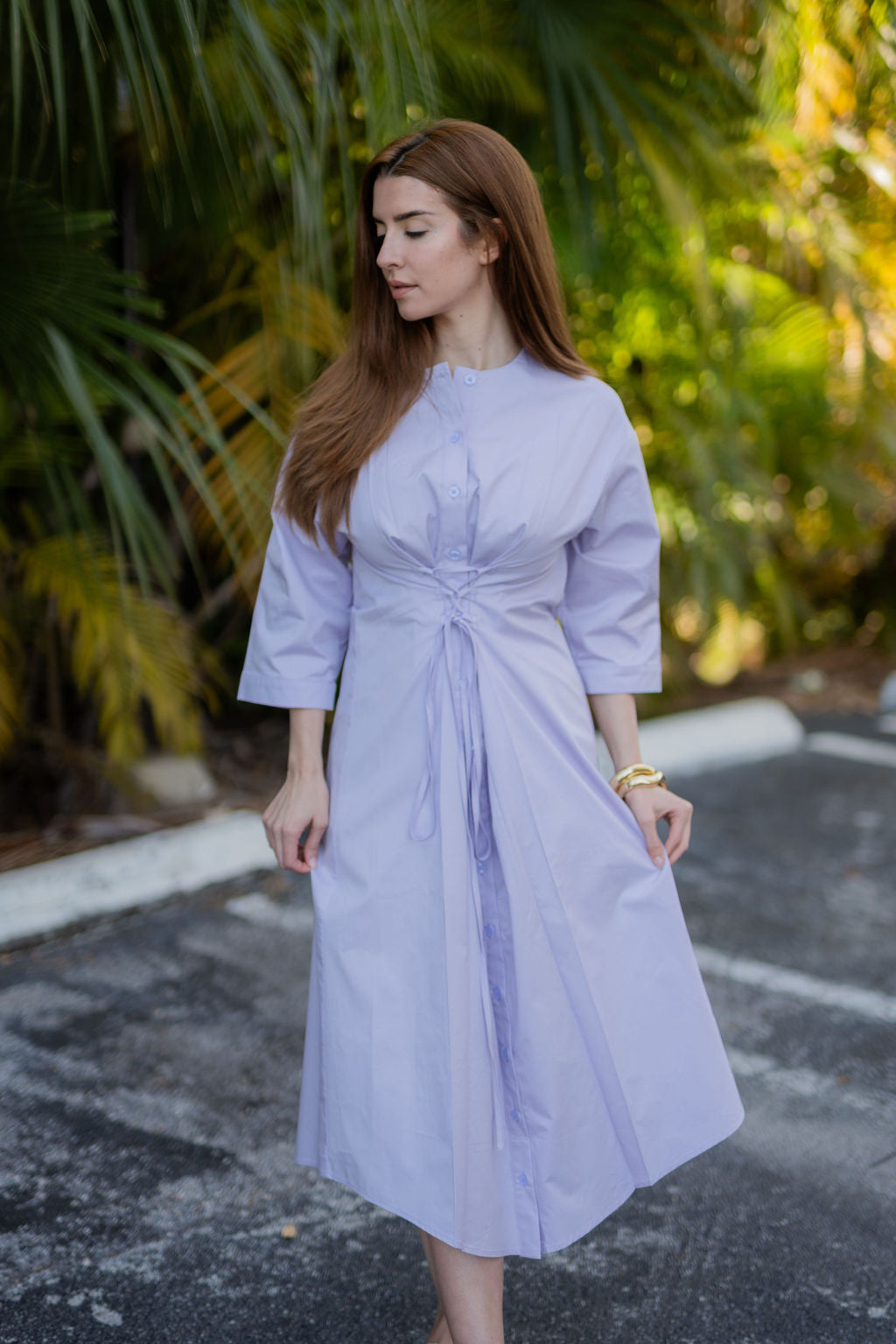 Elowen Cotton Tie-Waist Dress - Lilac
