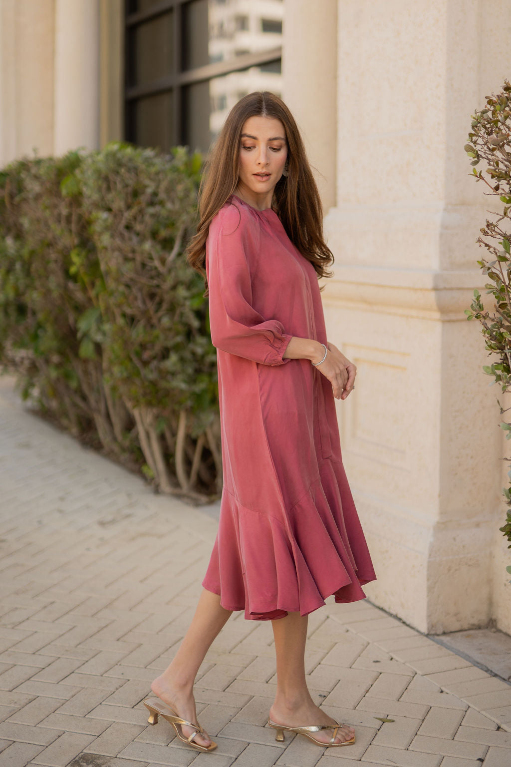 Soft Drape Panel Cupro Dress - Rose